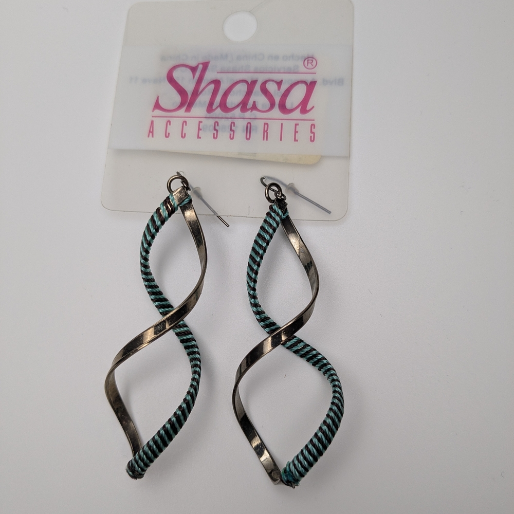 Shasa Silver and Green Twisted Earrings